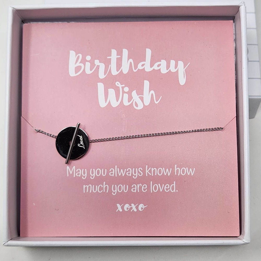 Birthday Wishes Love Charm Silver Tone Chain Bracelet Adjustable Jewelry Gift
